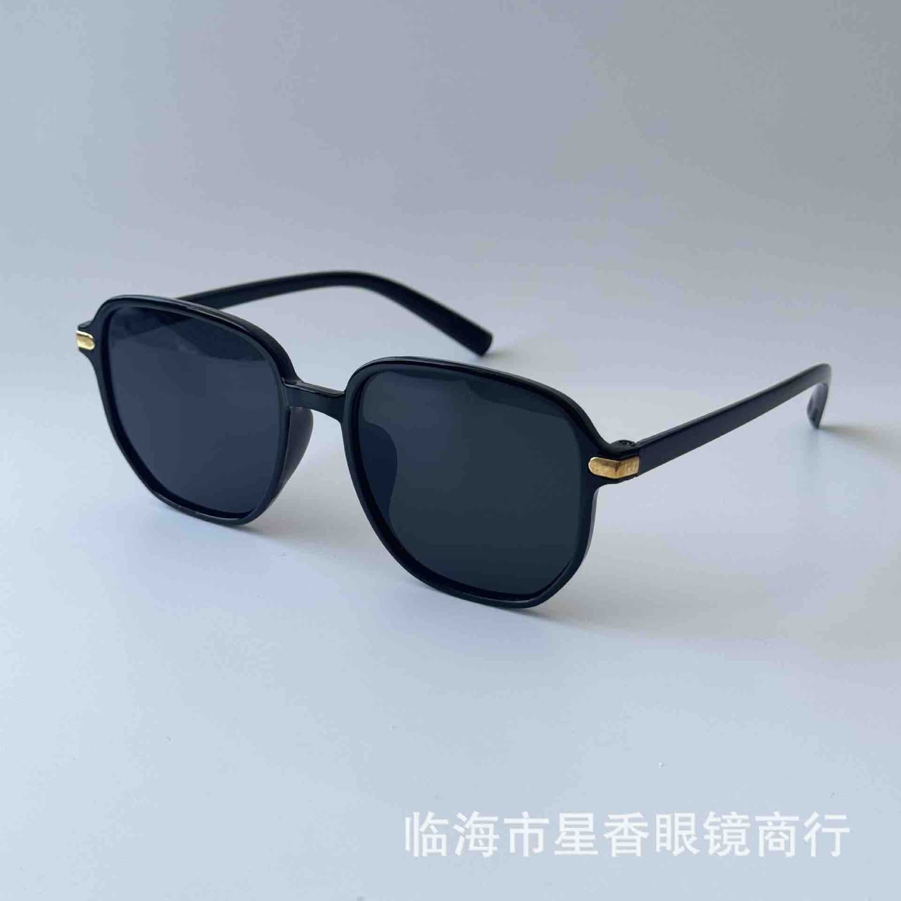 Black Square Sunglasses — Gold Accent