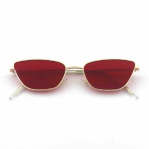 Gold Cat-Eye Sunglasses- Red Lens