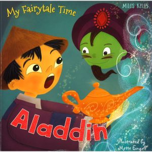 "My Fairytale Time: Aladdin" book cover by Miles Kelly, showing an illustration from the classic tale.