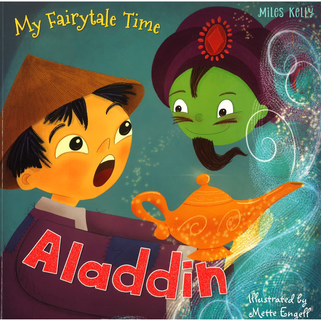 "My Fairytale Time: Aladdin" book cover by Miles Kelly, showing an illustration from the classic tale.