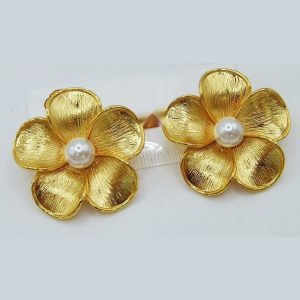 Gold flower stud earrings with pearl centre — Lemme Buy Nigeria jewellery